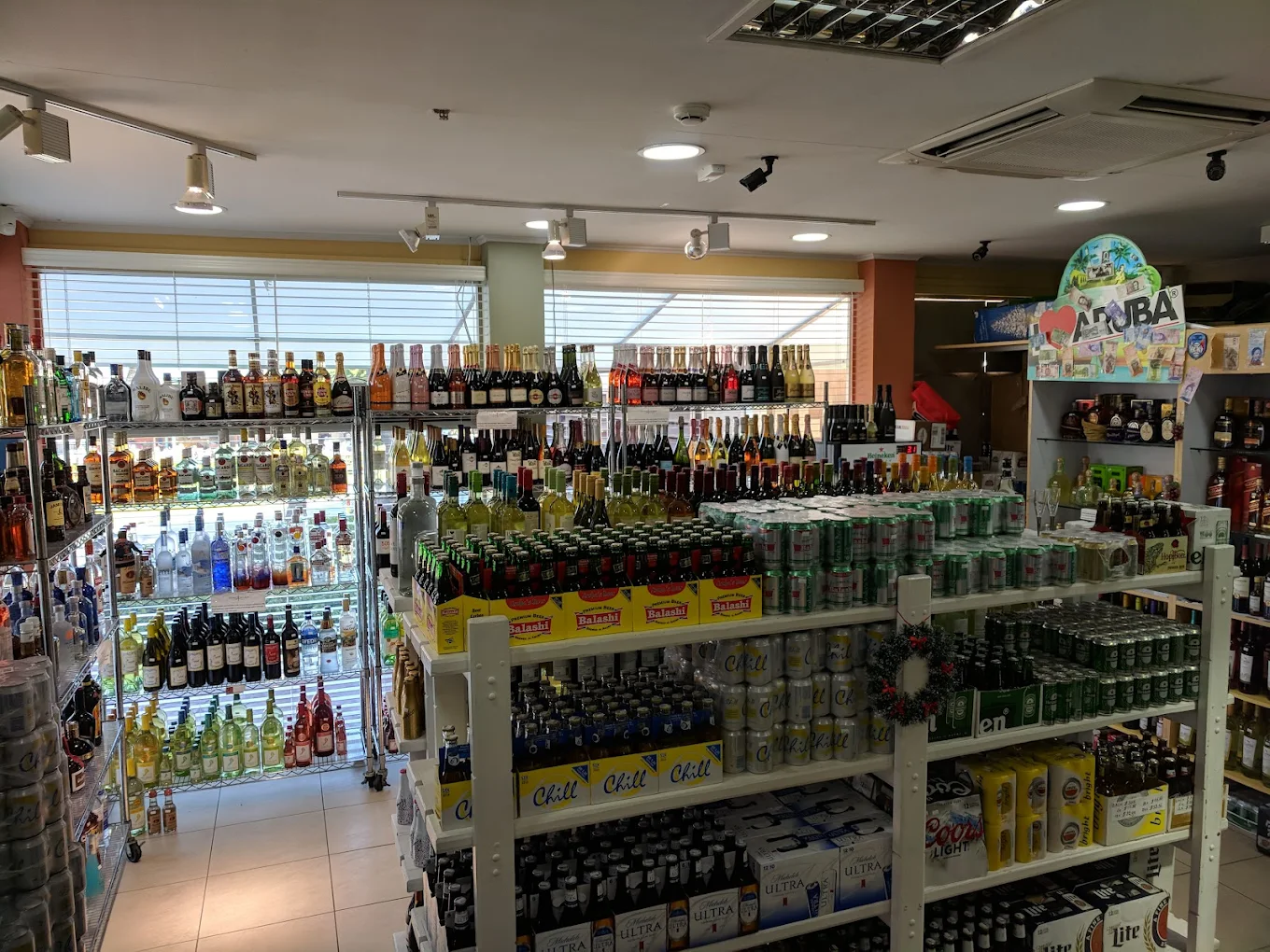 Shelves of premium spirit bottles